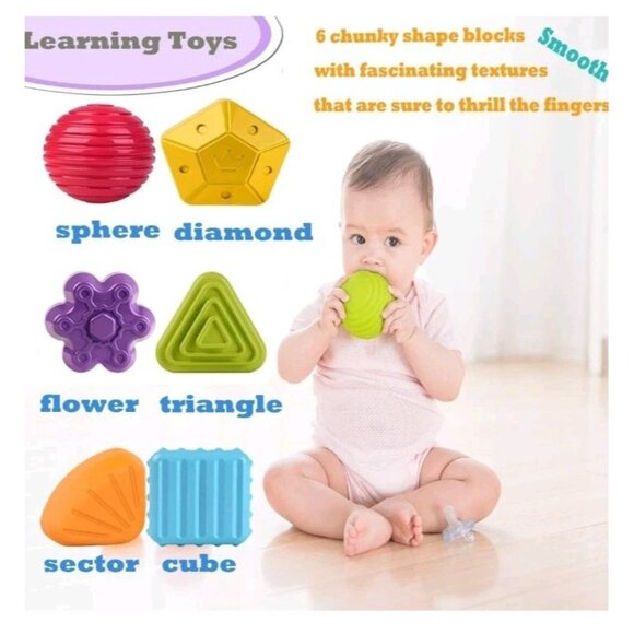 MINGKIDS Montessori Toys for 1 Year Old, Toy 6 Pc Multi Sensory Shape - Picture 4 of 8